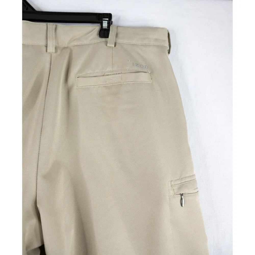 IZOD‎ Golf Shorts Mens 36 Tan Excellent Classic Fit Khaki Cargo Zipper Pocket